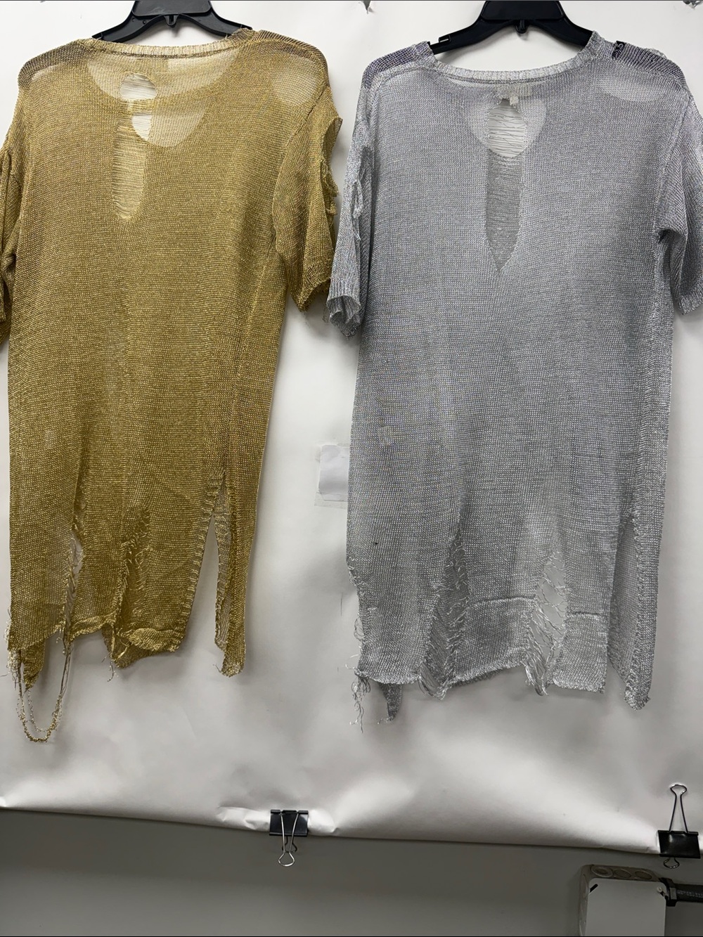 Distressed Metallic Knit Tunic Sweater - Gold and Silver reads as a XL - Picture 2 of 2